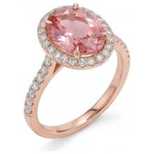Vintage Padparadscha Sapphire Ring 2.8 Carat Real Oval Halo Pave 14K Rose Gold