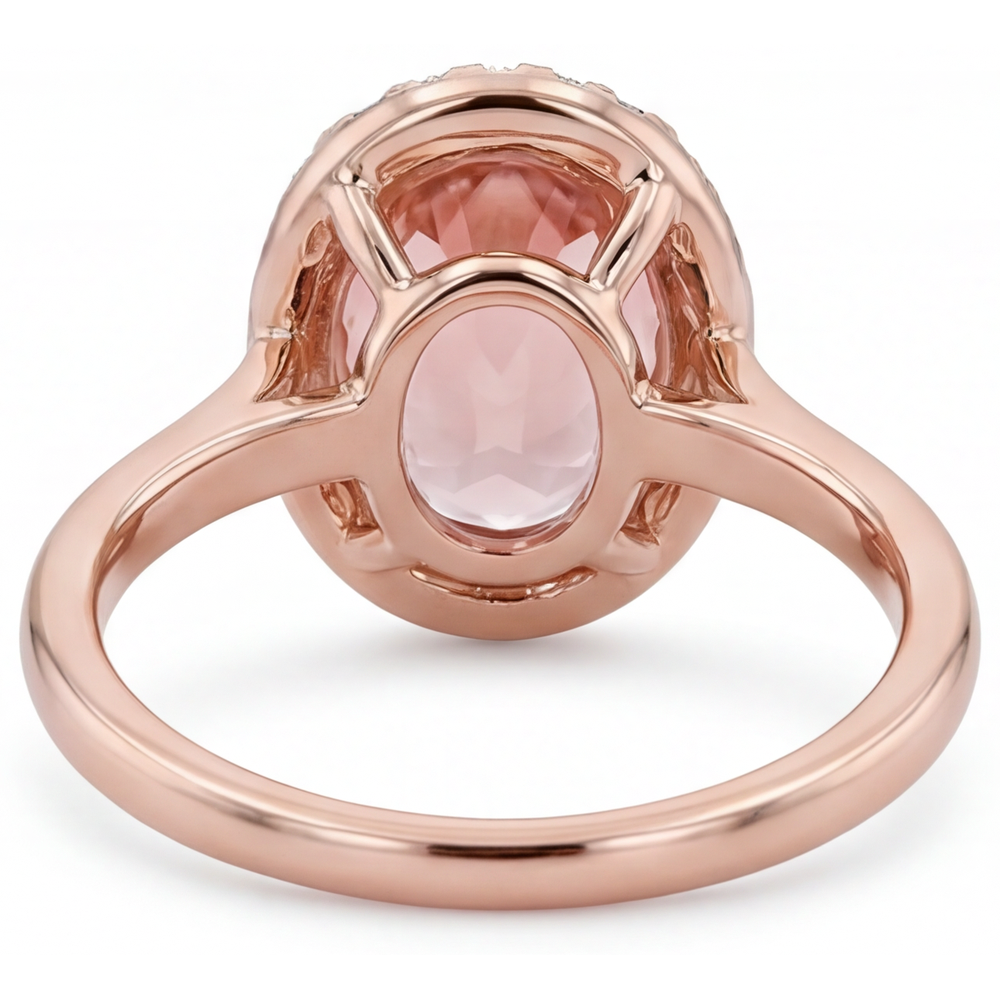 Peach Sapphire Ring 2.8 Carat Natural Oval Padparadscha Halo Plain 14K Rose Gold