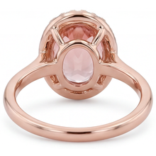 Peach Sapphire Ring 2.8 Carat Natural Oval Padparadscha Halo Plain 14K Rose Gold
