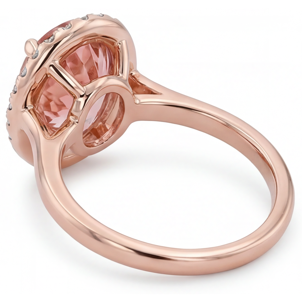 Peach Sapphire Ring 2.8 Carat Natural Oval Padparadscha Halo Plain 14K Rose Gold