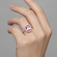 Vintage Padparadscha Sapphire Ring 2.8 Carat Real Oval Halo Pave 14K Rose Gold