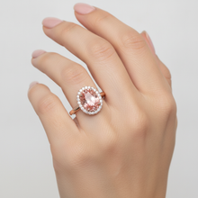 Peach Sapphire Ring 2.8 Carat Natural Oval Padparadscha Halo Plain 14K Rose Gold