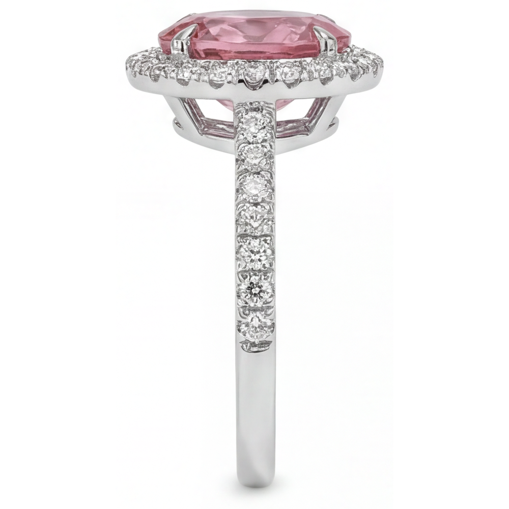 Peach Sapphire Engagement Ring 2.8 Carat Natural Oval Padparadscha Halo 14K White Gold