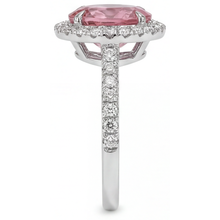 Peach Sapphire Engagement Ring 2.8 Carat Natural Oval Padparadscha Halo 14K White Gold