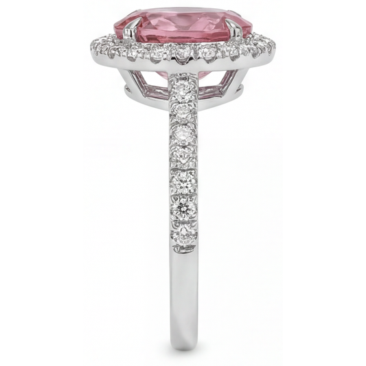Peach Sapphire Engagement Ring 2.8 Carat Natural Oval Padparadscha Halo 14K White Gold