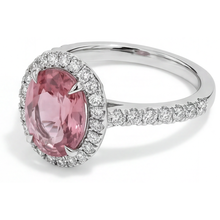 Peach Sapphire Engagement Ring 2.8 Carat Natural Oval Padparadscha Halo 14K White Gold