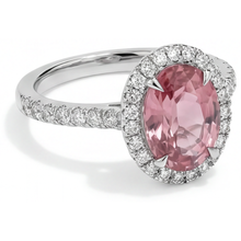 Peach Sapphire Engagement Ring 2.8 Carat Natural Oval Padparadscha Halo 14K White Gold