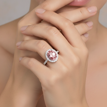 Peach Sapphire Engagement Ring 2.8 Carat Natural Oval Padparadscha Halo 14K White Gold