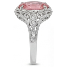 Natural Padparadscha Sapphire Ring 3.3 Carat Oval Pave 14K White Gold