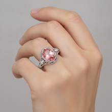Natural Padparadscha Sapphire Ring 3.3 Carat Oval Pave 14K White Gold