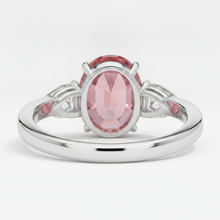 Peach Sapphire Engagement Ring 4.1 Carat Real Oval Padparadscha Three Stone Platinum