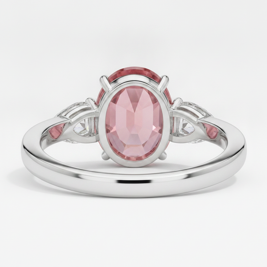Peach Sapphire Engagement Ring 4.1 Carat Real Oval Padparadscha Three Stone Platinum