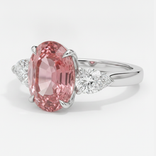 Peach Sapphire Engagement Ring 4.1 Carat Real Oval Padparadscha Three Stone Platinum