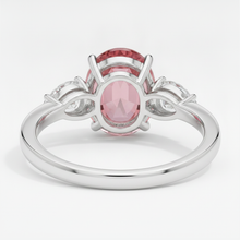 Peach Sapphire Engagement Ring 4.1 Carat Real Oval Padparadscha Three Stone Platinum