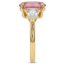 Peach Sapphire 2.9 Carat Real Oval Padparadscha Three Stone Ring 14K Yellow Gold