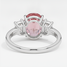 Padparadscha Sapphire Ring 3.6 Carat Real Oval and White Trapezoid Three Stone Platinum