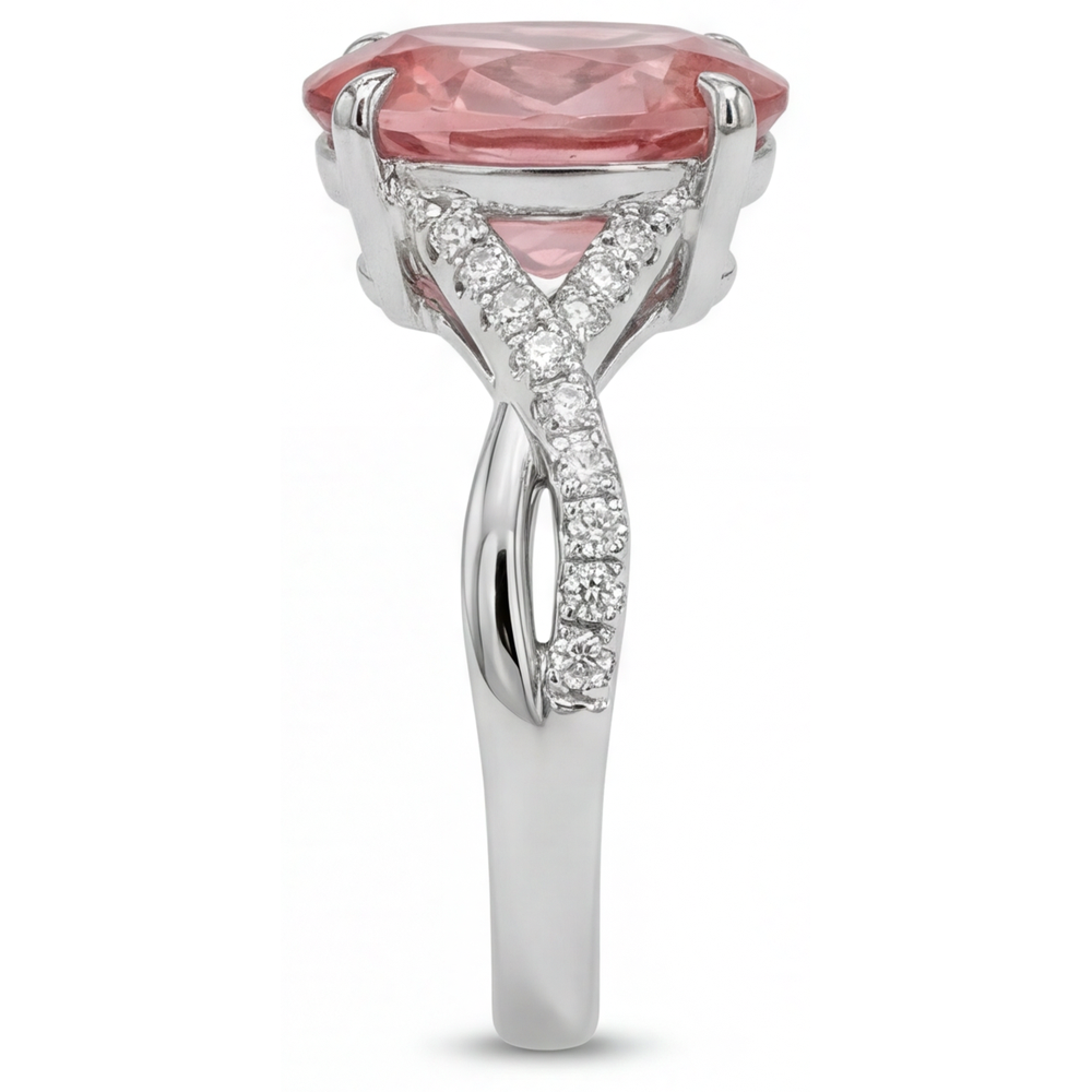 Peach Color Sapphire 2.8 Carat Natural Oval Padparadscha Bypass Ring 14K White Gold