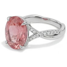Peach Color Sapphire 2.8 Carat Natural Oval Padparadscha Bypass Ring 14K White Gold