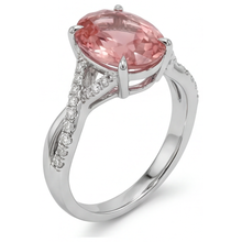Peach Color Sapphire 2.8 Carat Natural Oval Padparadscha Bypass Ring 14K White Gold
