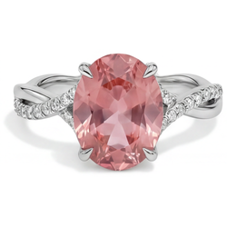 Peach Color Sapphire 2.8 Carat Natural Oval Padparadscha Bypass Ring 14K White Gold