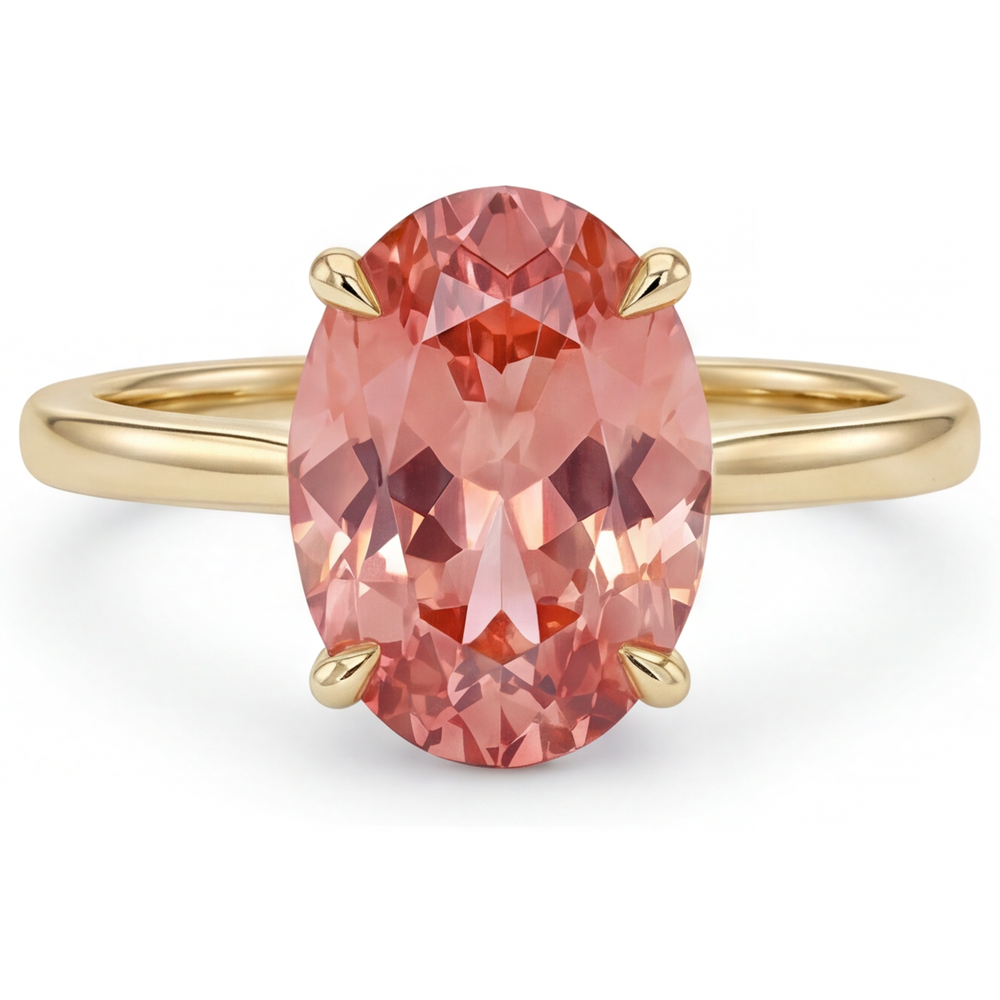 Peach Sapphire Jewelry 2.5 Carat Genuine Oval Padparadscha Solitaire Ring 14K Yellow Gold