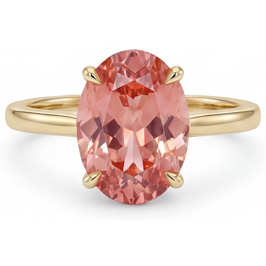 Peach Sapphire Jewelry 2.5 Carat Genuine Oval Padparadscha Solitaire Ring 14K Yellow Gold