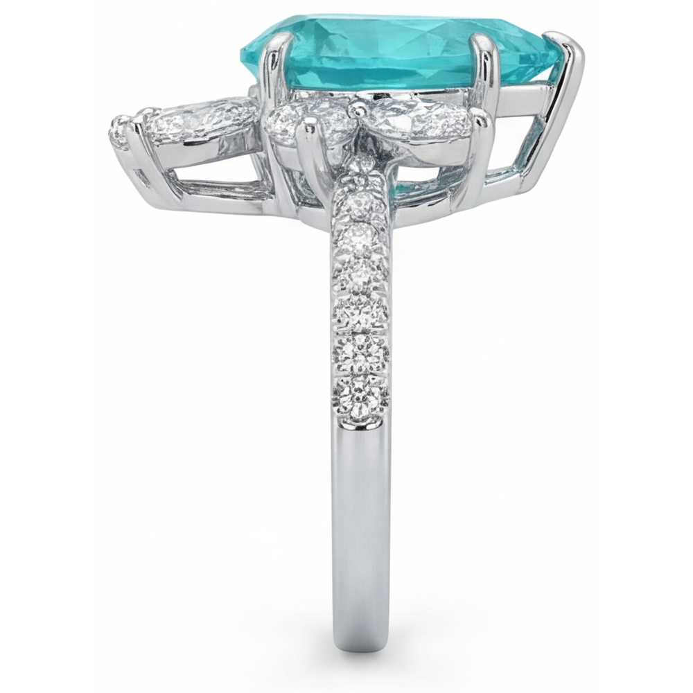 Pear Cut Paraiba Tourmaline ring in 14 Karat White Gold – profile view