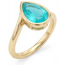 Paraiba Tourmaline Pear Shape Colored Stone Ring in 14 Karat Yellow Gold – front view