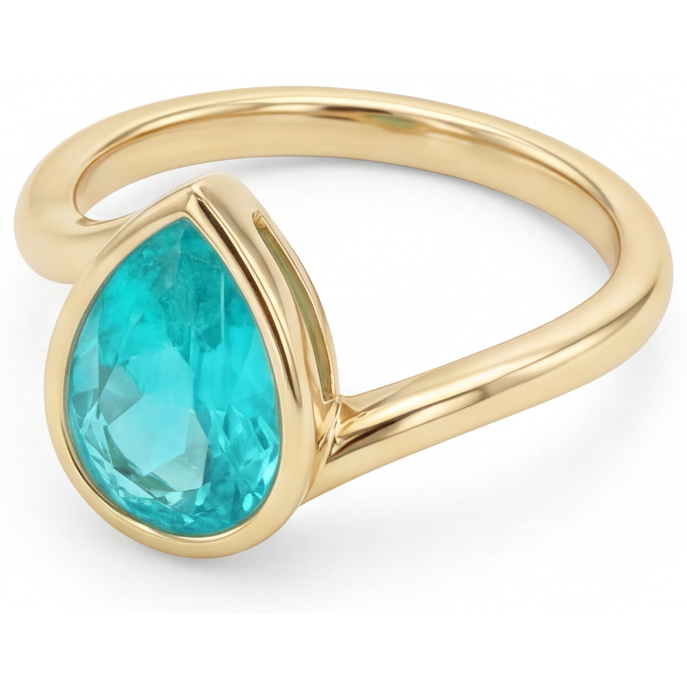 Authentic Paraiba Tourmaline Colored Stone Ring 2.50 ct 14 Karat Yellow Gold – side view