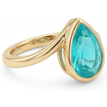 Pear Shape Paraiba Tourmaline ring in 14 Karat Yellow Gold – profile view
