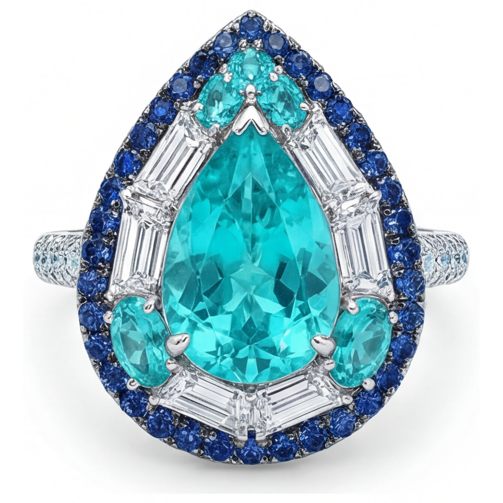 Colored Stone Ring 14K White Gold with Paraiba Tourmaline – main view