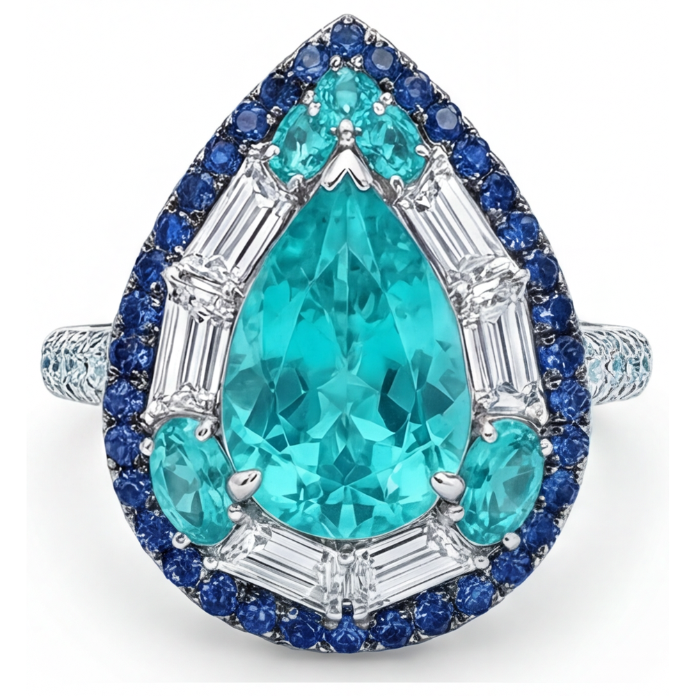 Colored Stone Ring 14K White Gold with Paraiba Tourmaline – front view
