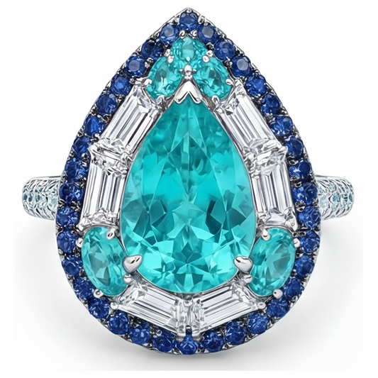 Colored Stone Ring 14K White Gold with Paraiba Tourmaline – front view