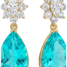 Paraiba Tourmaline Earrings 5 Carat Lab Grown Pear Cluster Leverback 14K Yellow Gold