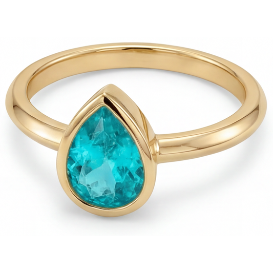 Paraiba Tourmaline Pear Shape Gemstone Ring in 14K Yellow Gold – side view