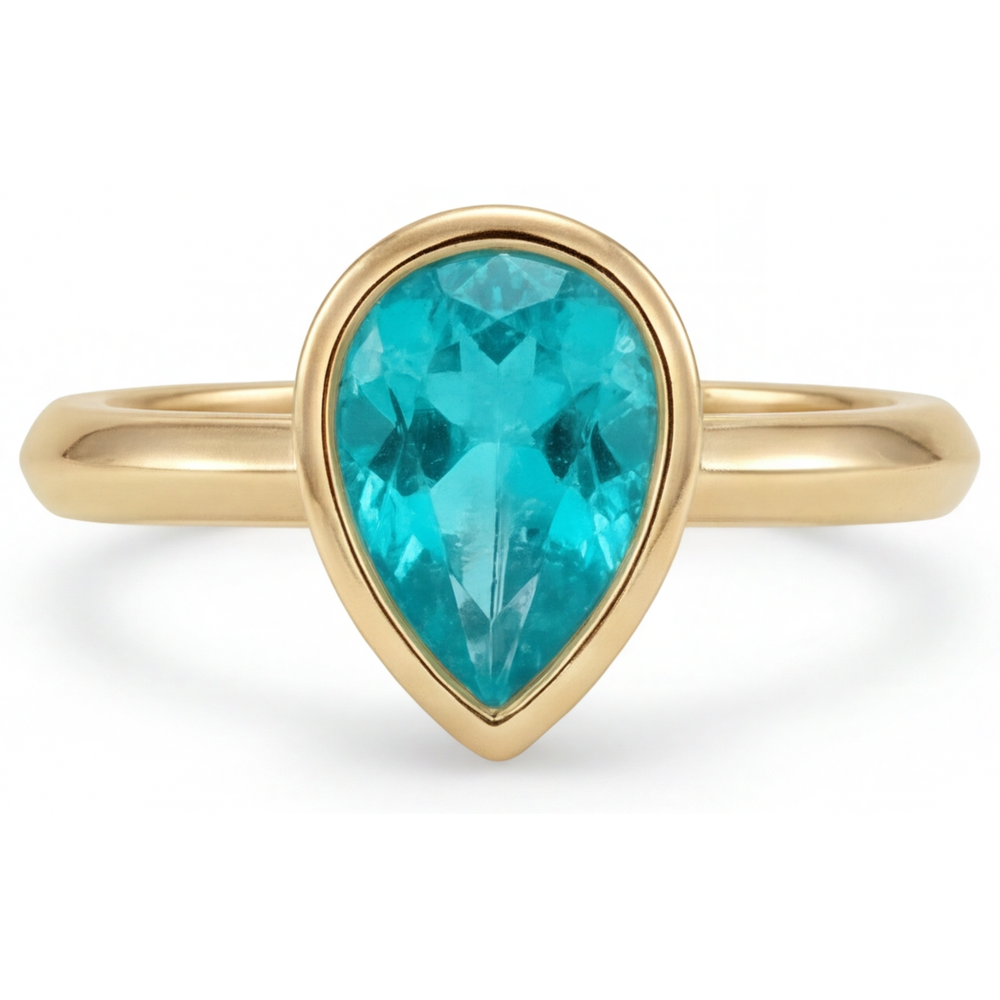 Natural Paraiba Tourmaline Gemstone Ring 1.25 ct 14K Yellow Gold – angle view