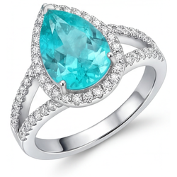 Paraiba Tourmaline Pavé Halo Engagement Ring 2.75 ct in 14K