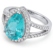 Paraiba Tourmaline Pear Cut Halo Engagement Ring in 14K White Gold – profile view