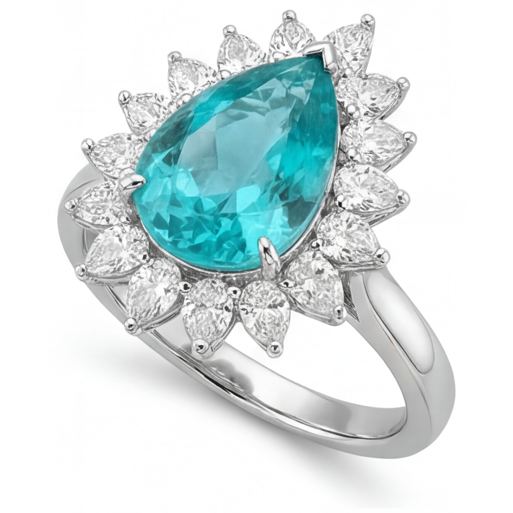 Natural Paraiba Tourmaline Halo Engagement Ring 5 ct 14K White Gold – side view