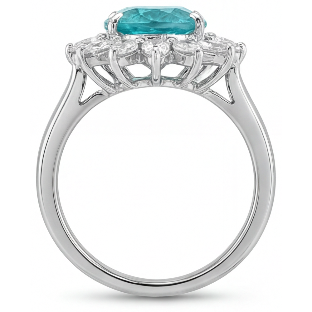 Paraiba Tourmaline Pear Shape Halo Engagement Ring in 14K White Gold – profile view