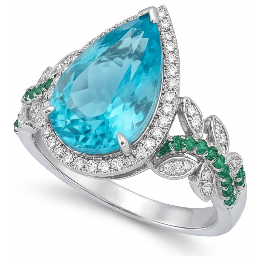 Paraiba Tourmaline Halo Engagement Ring 5.75-ct 14K White Gold – side view