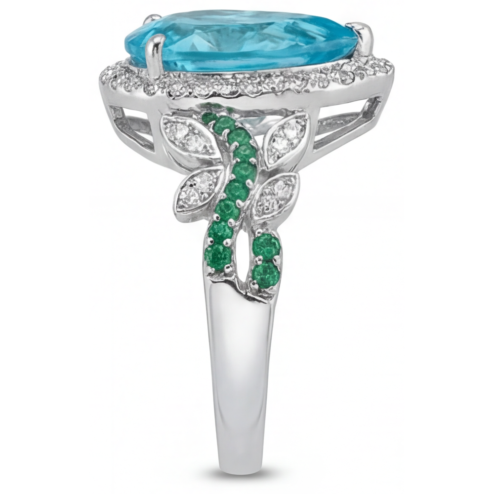 Real Paraiba Tourmaline Halo Engagement Ring – detail view