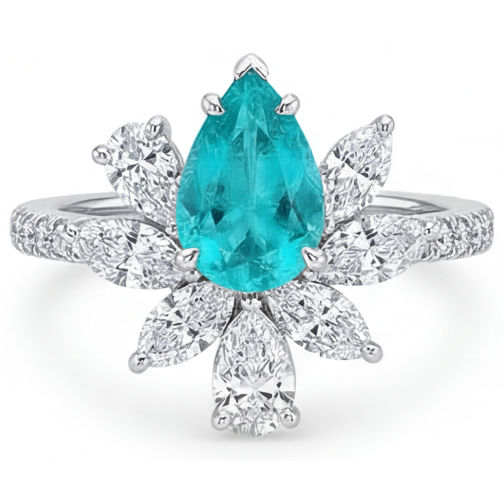 Natural Paraiba Tourmaline Halo Ring 1.25 ct 14 Karat White Gold – main view