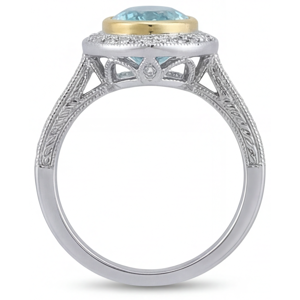 Paraiba Tourmaline Halo Ring 1.75-ct 14 Karat Two Tone Gold – back view