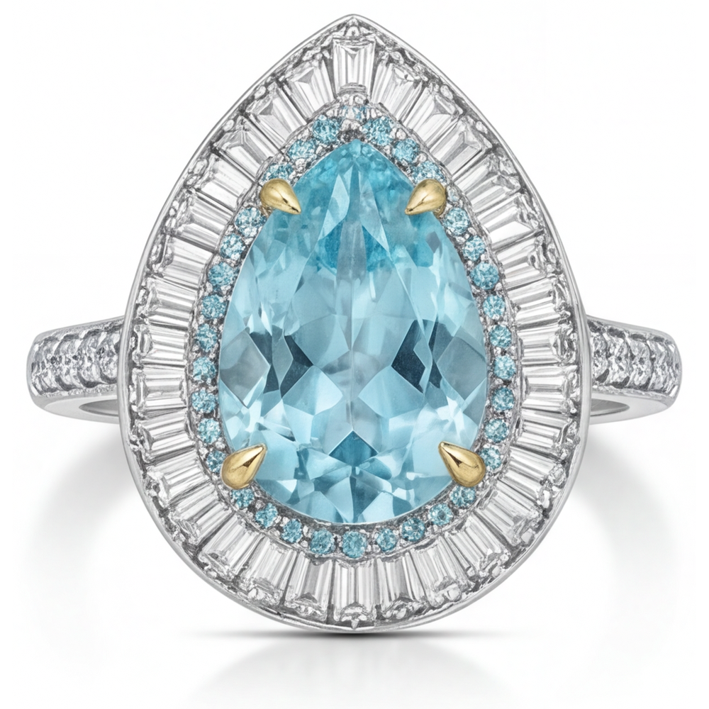 Paraiba Tourmaline Pear Cut Halo Ring in 14K Two Tone Gold – main view