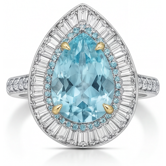 Paraiba Tourmaline Pear Cut Halo Ring in 14K Two Tone Gold – main view