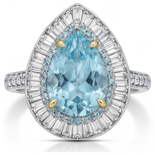 Paraiba Tourmaline Pear Cut Halo Ring in 14K Two Tone Gold – front view
