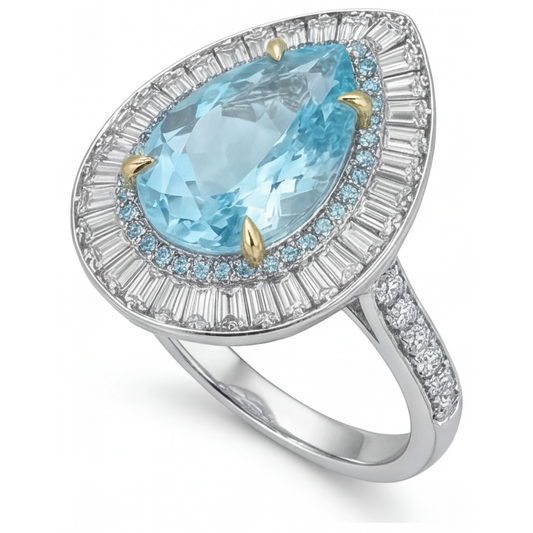 Paraiba Tourmaline Halo Ring 7-ct 14K Two Tone Gold – side view