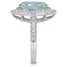 Paraiba Tourmaline Pear Cut Halo Ring in 14K Two Tone Gold – profile view