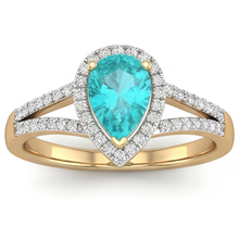 Paraiba Tourmaline Halo Setting Ring 2-ct 14 Karat Two Tone Gold – front view